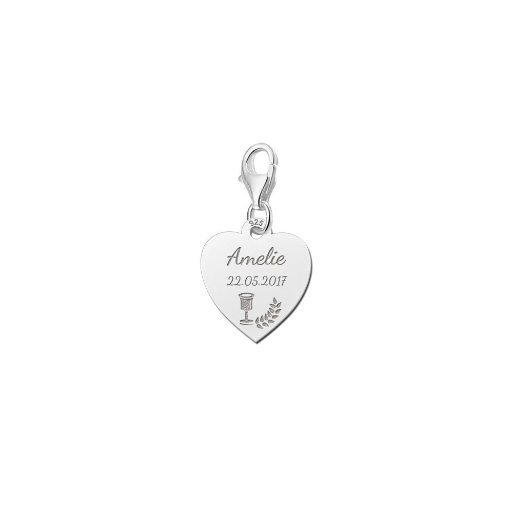 Silver communion charm heart