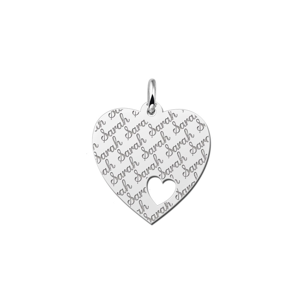 Silver  heart nametag repeat engraving heart