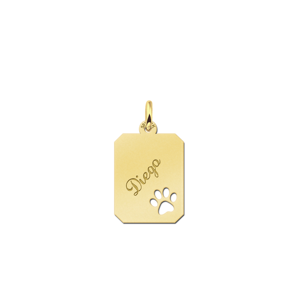 Gold engraved kids rectangle nametag paw