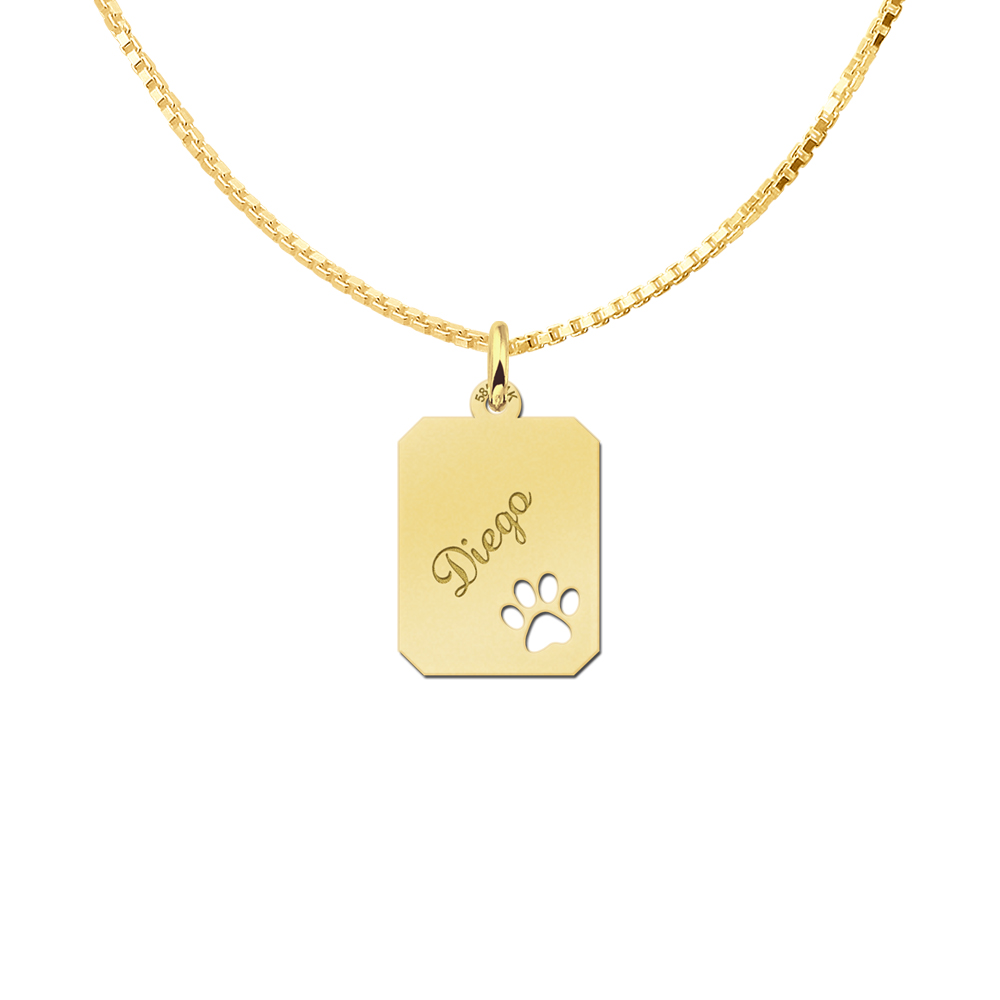 Gold engraved kids rectangle nametag paw