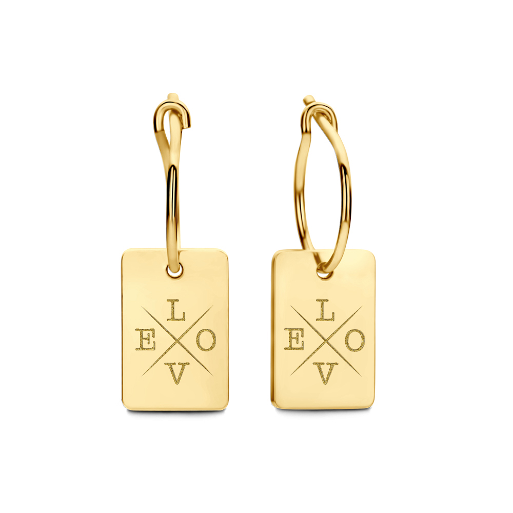 Gold initials earrings rectangle