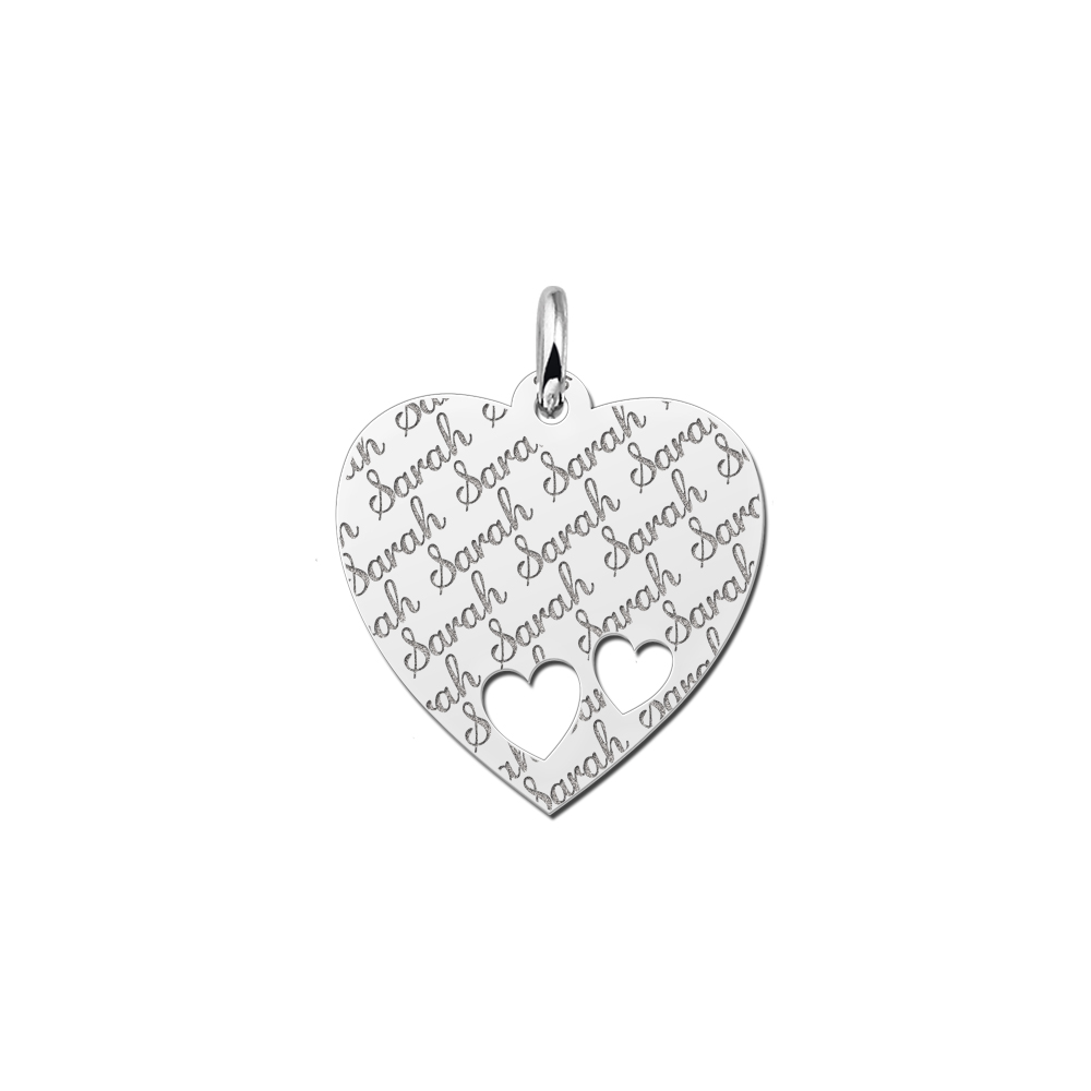 Silver  heart nametag repeat engraving hearts