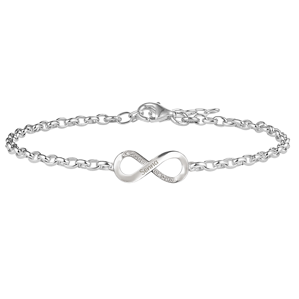 Engraved Infinity Bracelet with Zirconia