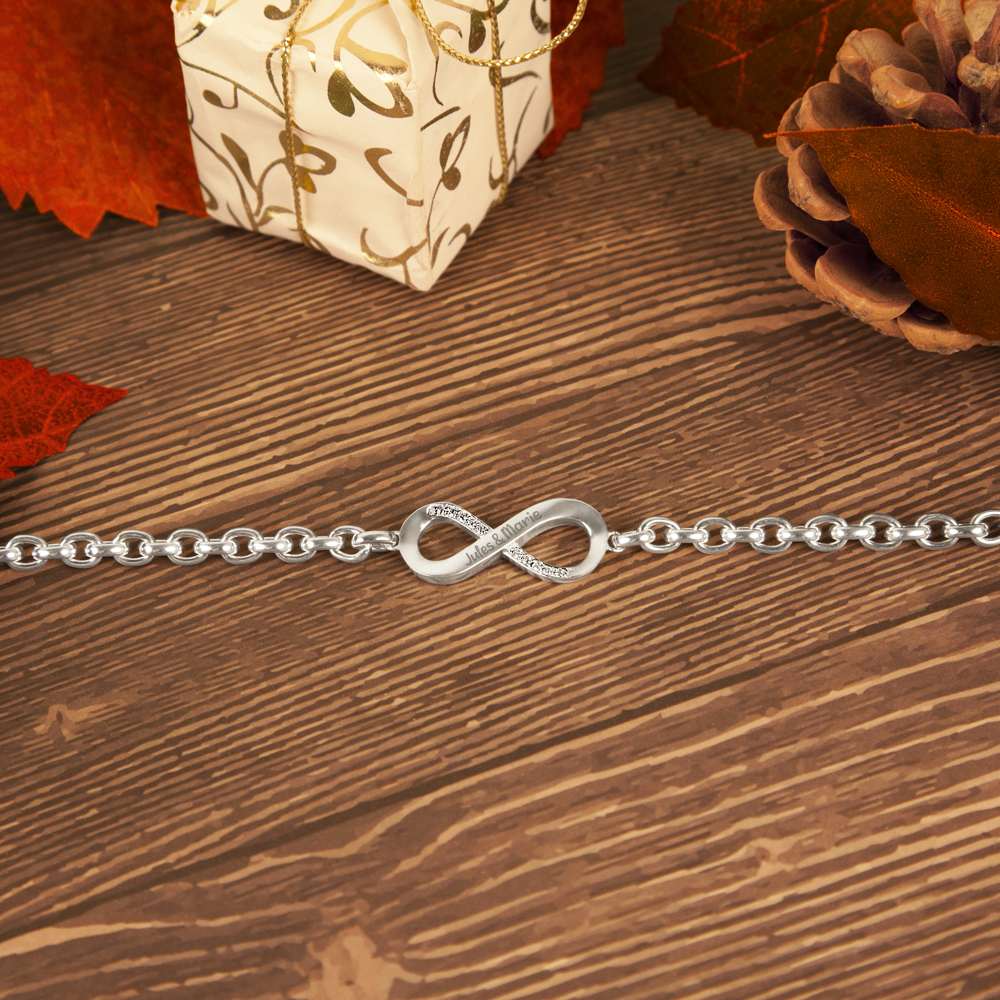 Engraved Infinity Bracelet with Zirconia