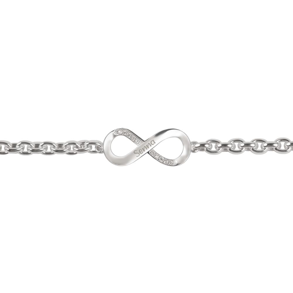 Engraved Infinity Bracelet with Zirconia