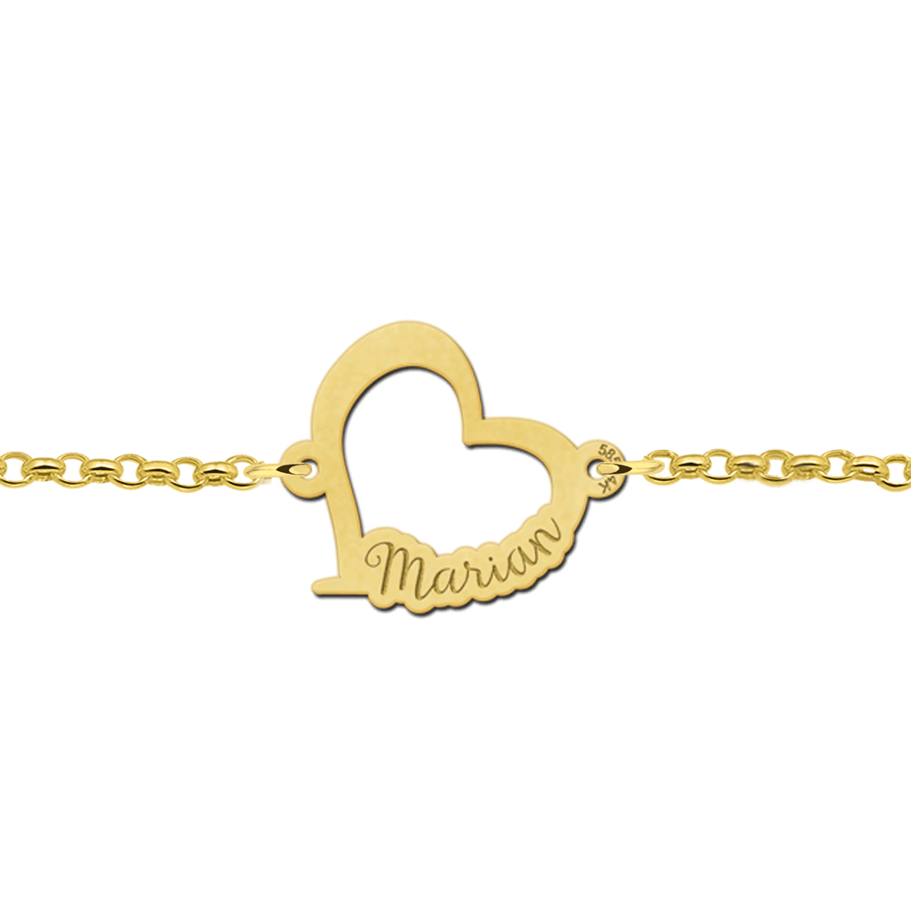 Gold love heart bracelet with name