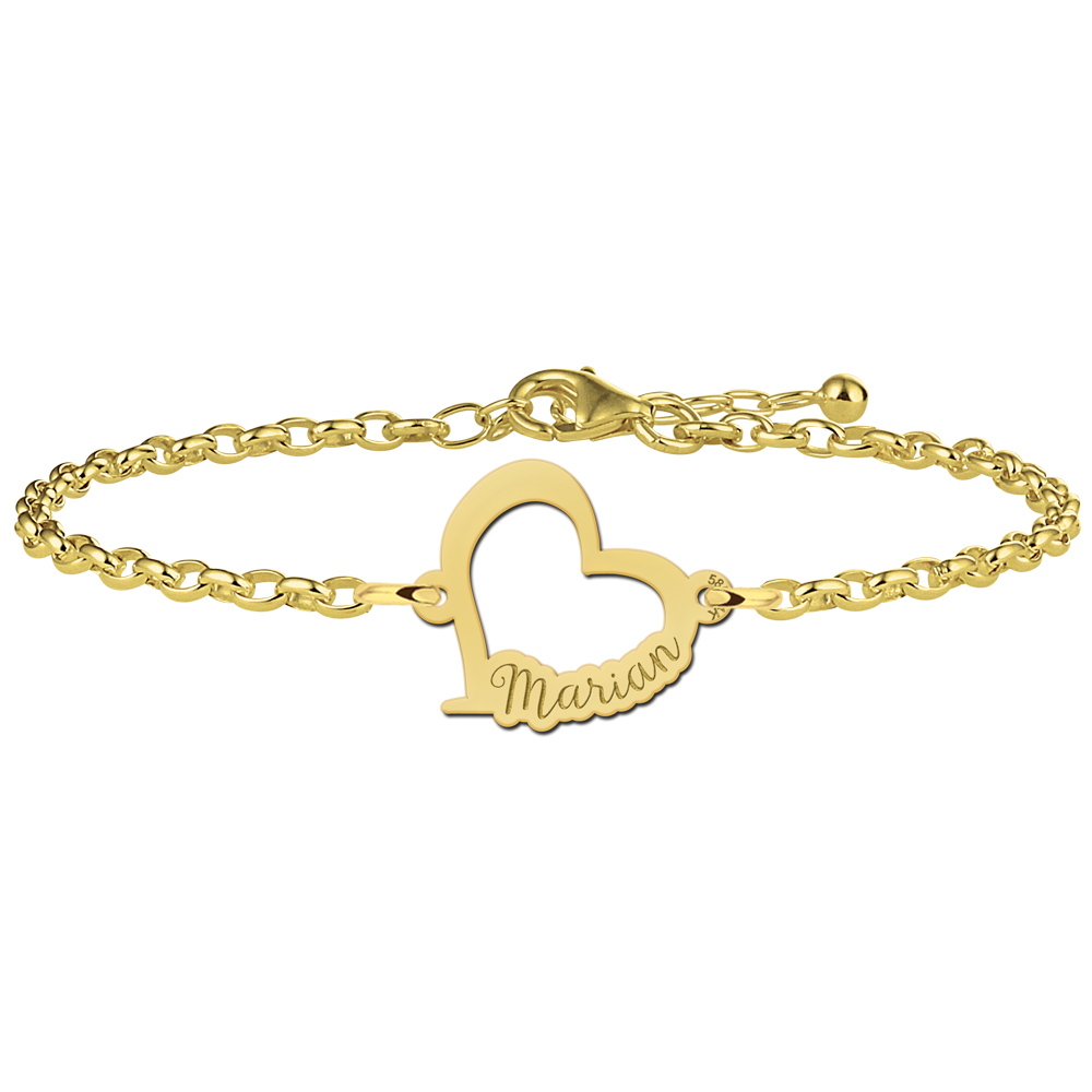 Gold love heart bracelet with name