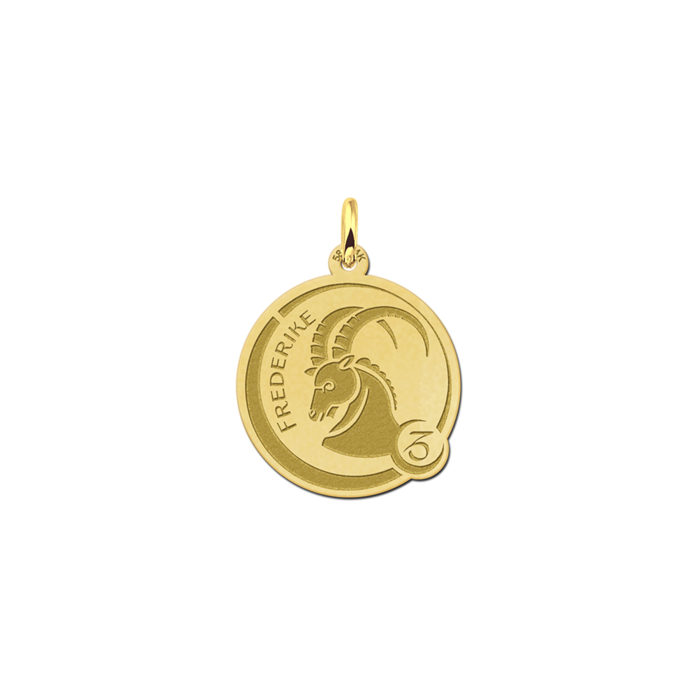 Zodiac necklace with engraving capricorn in gold