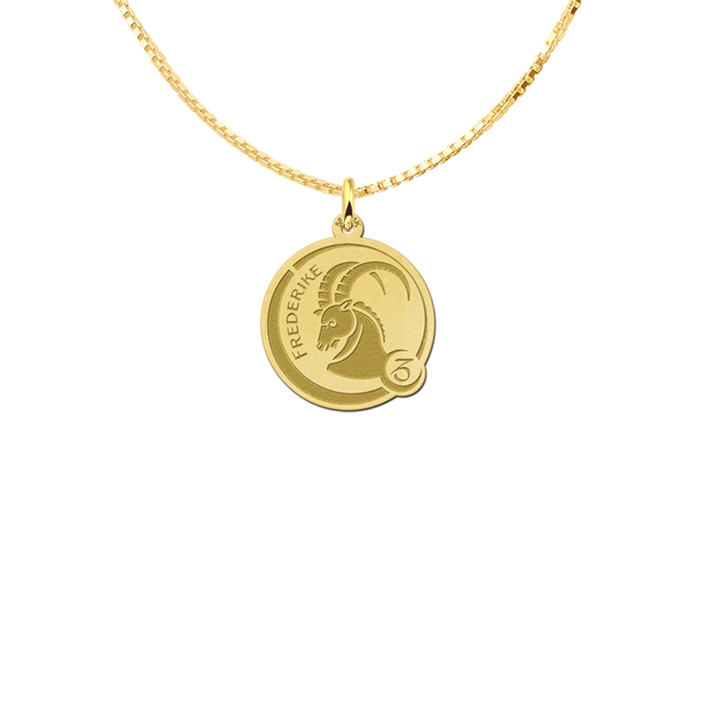 Zodiac necklace with engraving capricorn in gold