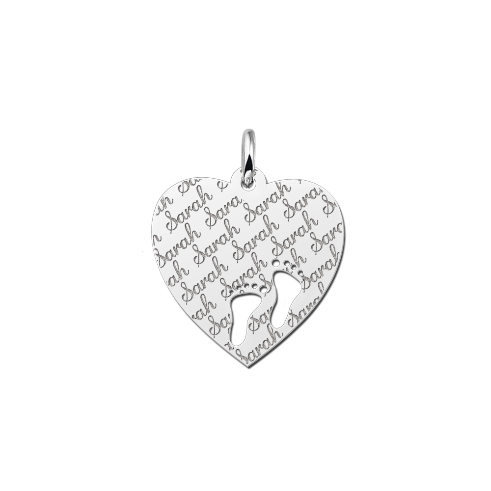 Silver  heart nametag repeat engraving feet