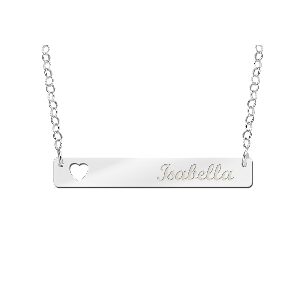 Silver bar necklace with heart