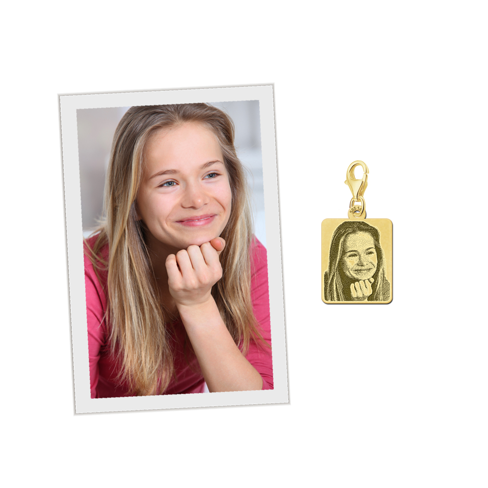 Photo pendant dog tag style with carabiner gold