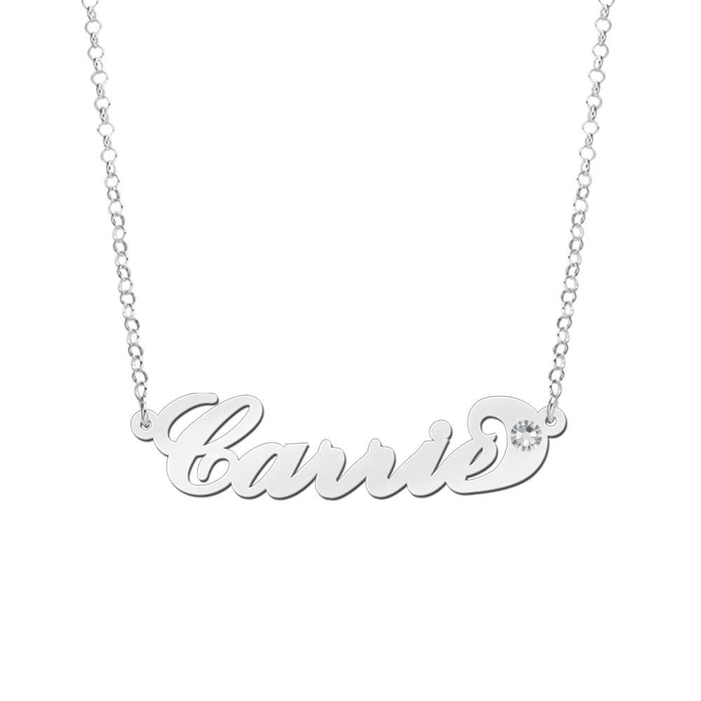 Silver Carrie style name necklace with zirconia