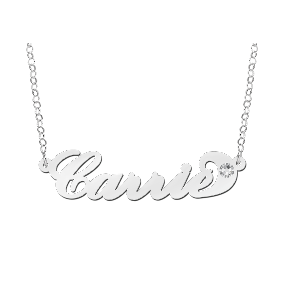 Silver Carrie style name necklace with zirconia