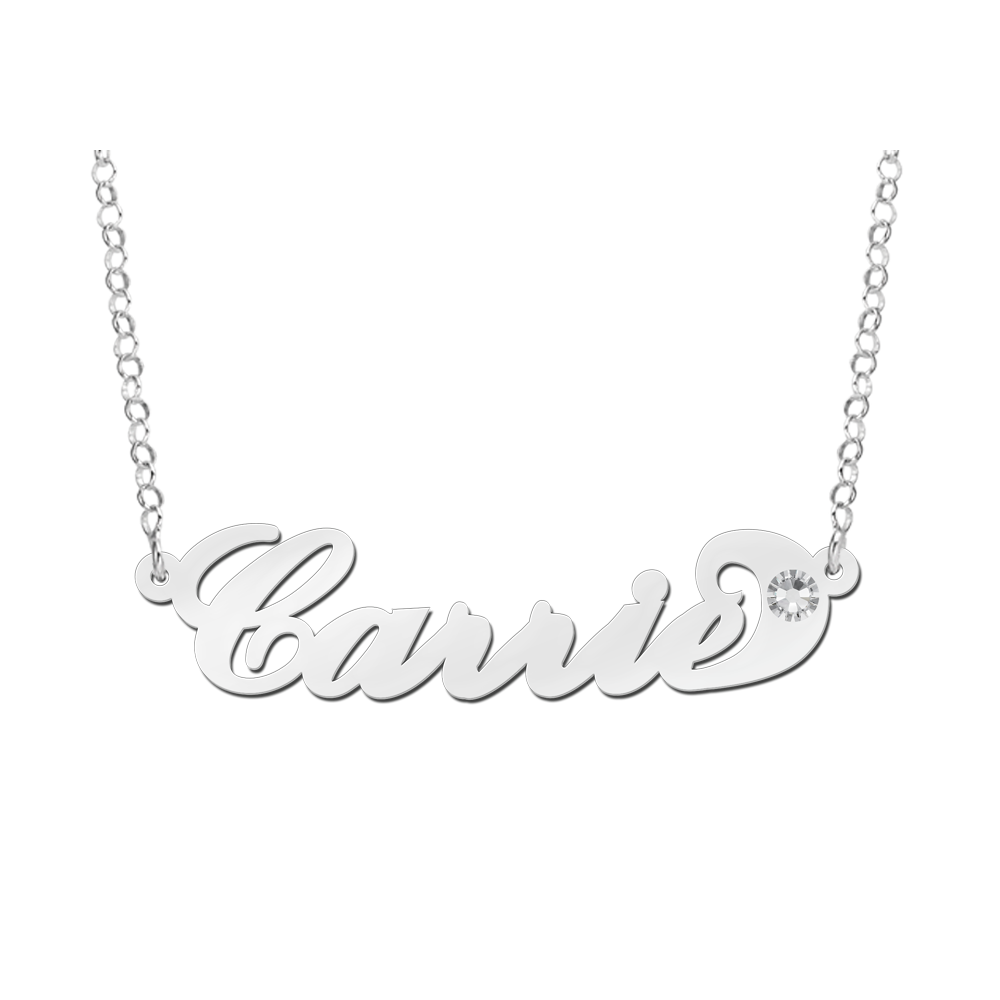 Silver Carrie style name necklace Zirconia