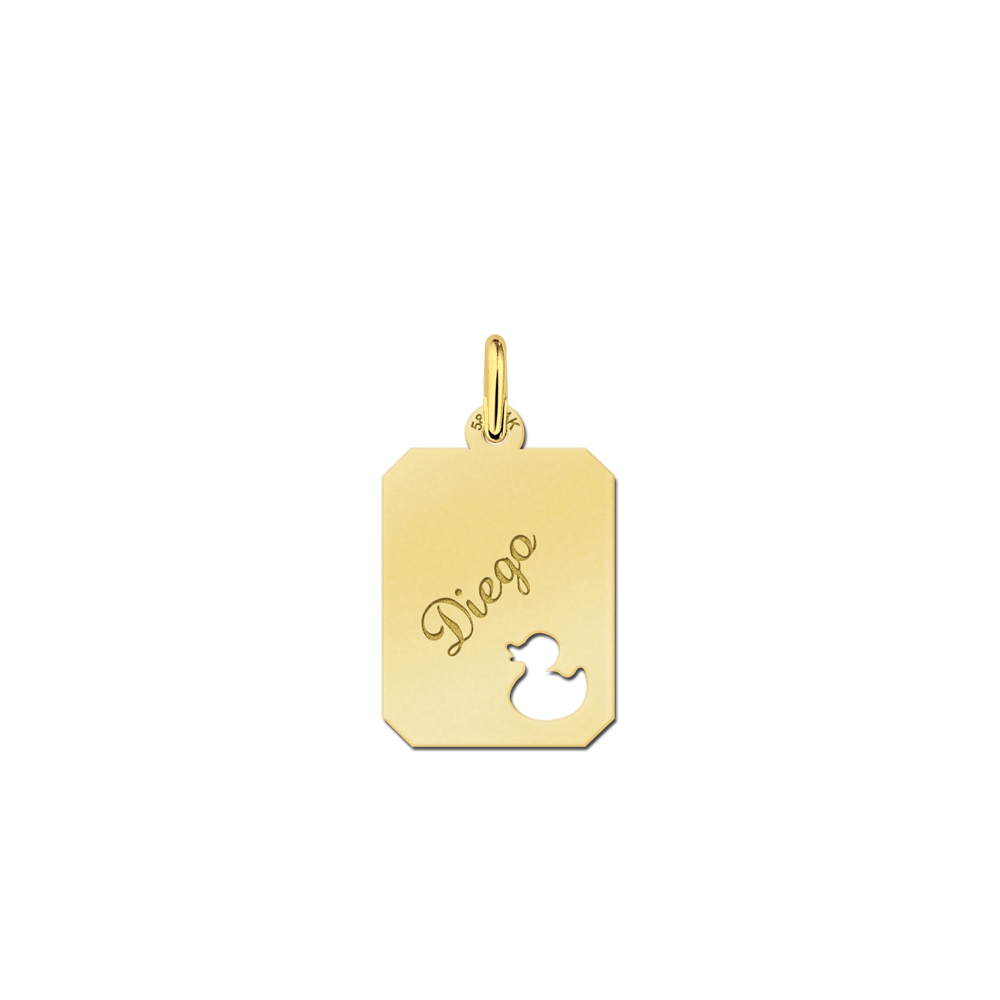 Golden engraved kids rectangle nametag duck