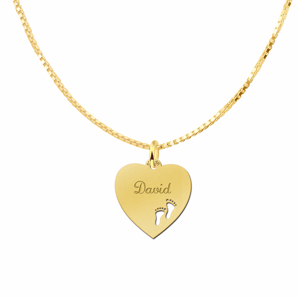 Golden Engraved Heart Necklace with Feet