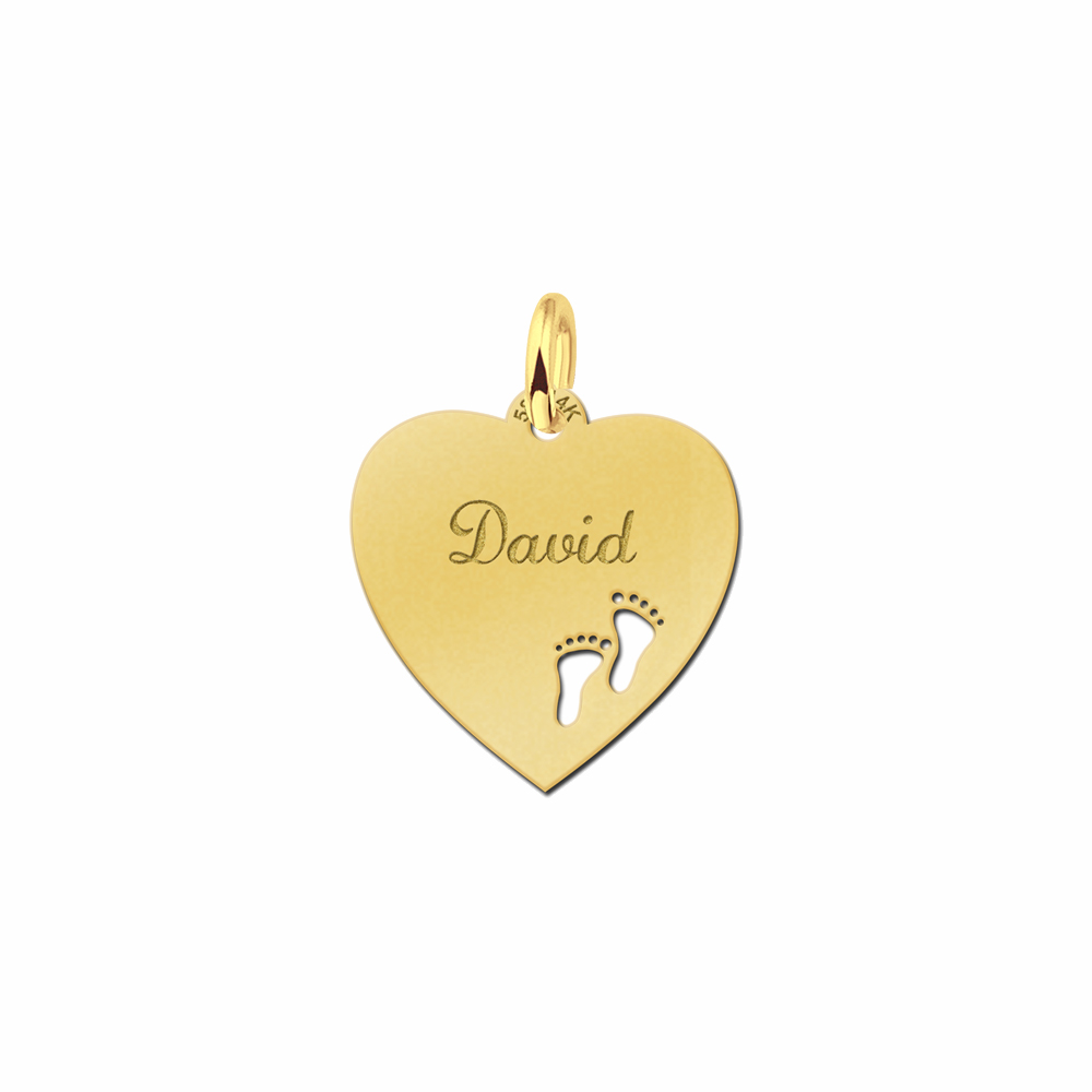 Golden Engraved Heart Necklace with Feet