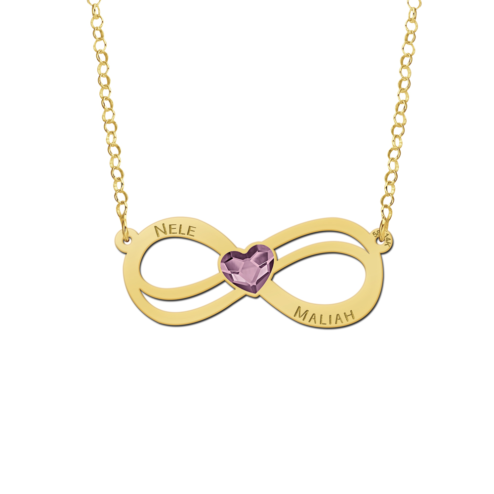 Gold infinity necklace with heart swarovski stone