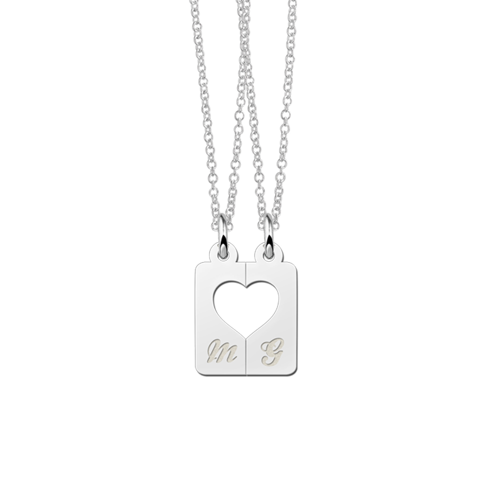 Silver best friend heart necklace