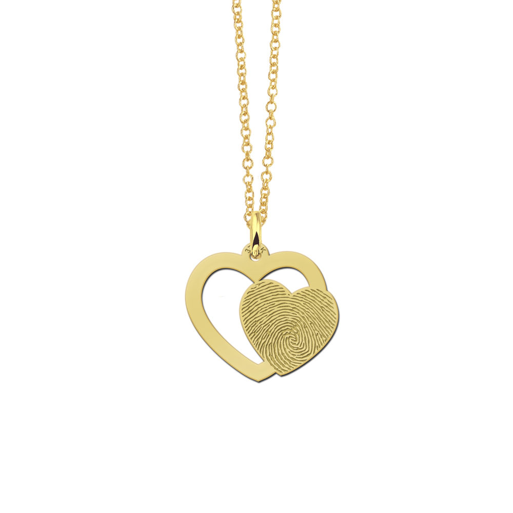 9k gold double heart pendant with fingerprint