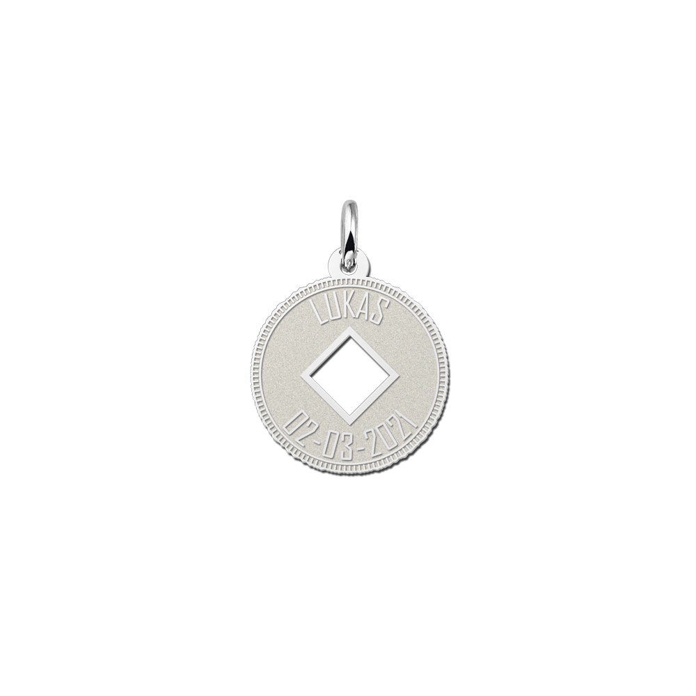 Silver coin necklace with rhombus and engraving
