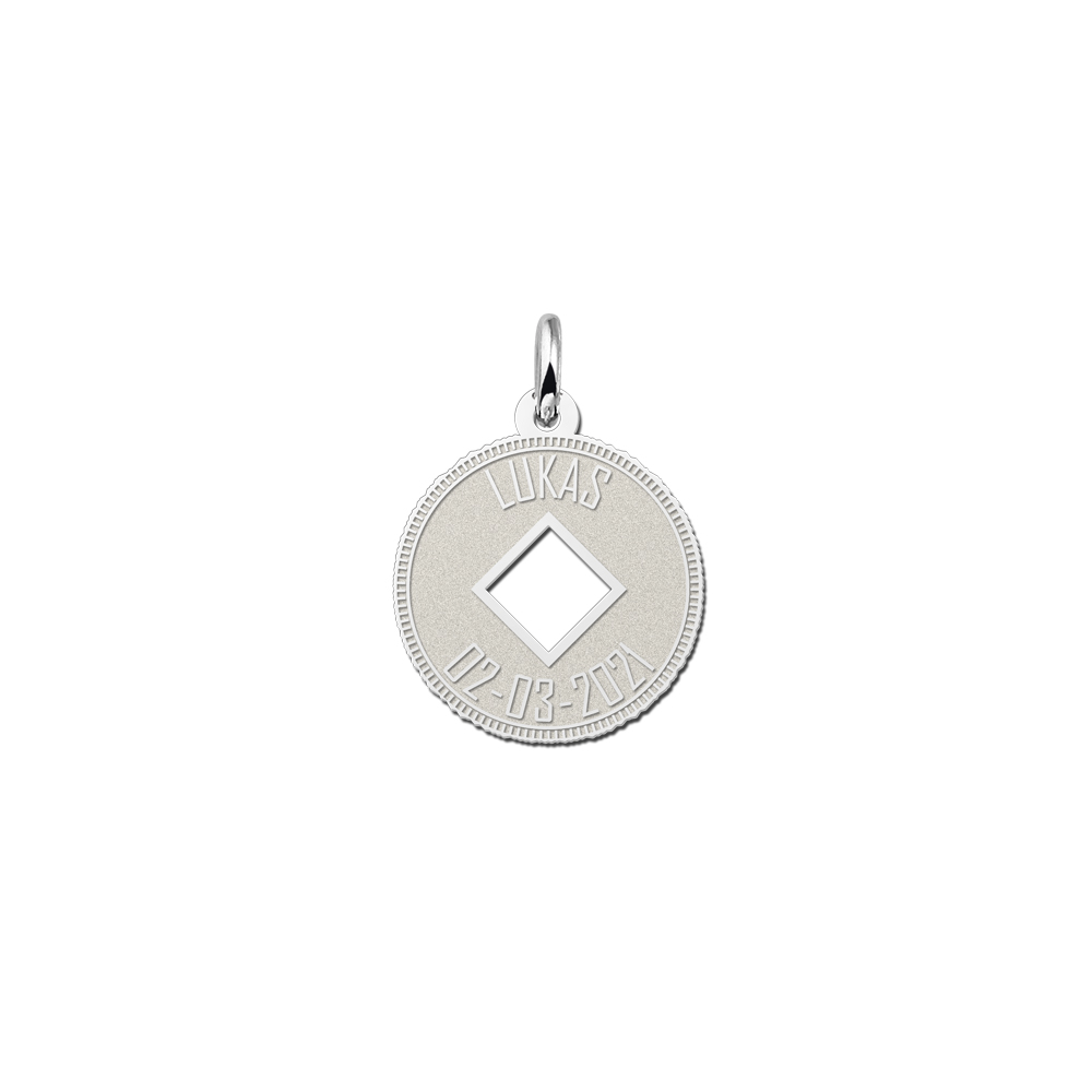 Silver coin necklace with rhombus and engraving