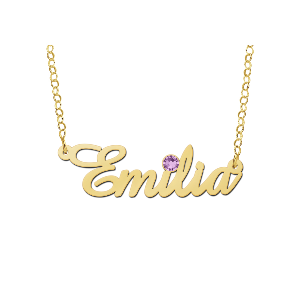 Gold name necklace with birthstone model Emilia