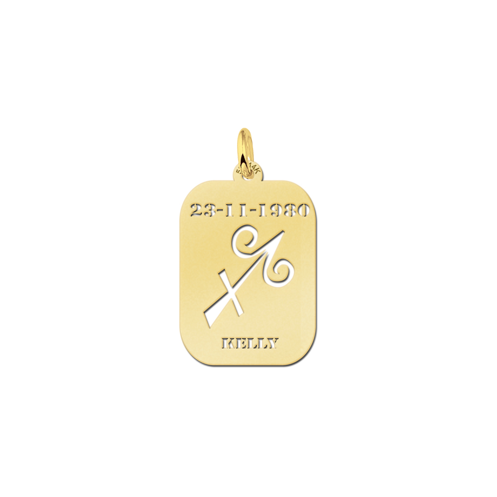 Golden Zodiac Rectangular Namependant Sagittarius