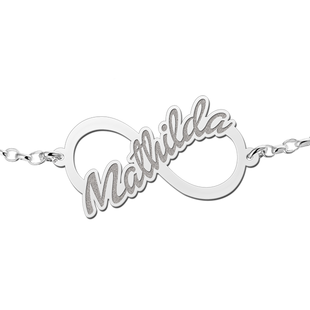 Silver infinity bracelet written name