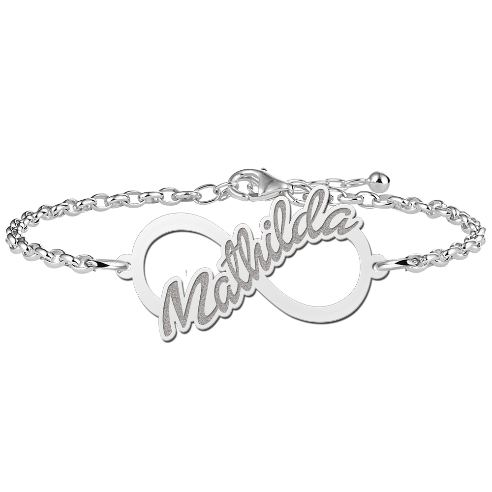 Silver infinity bracelet written name