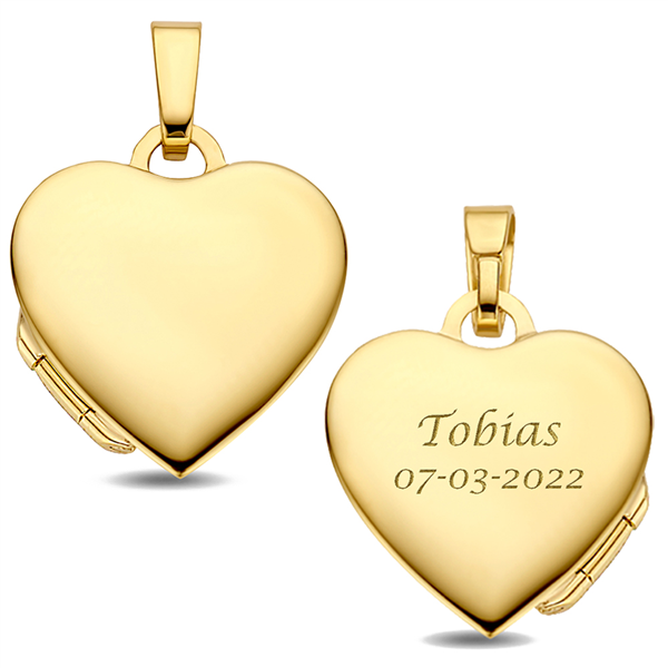 Gold heart medallion with engraving - big