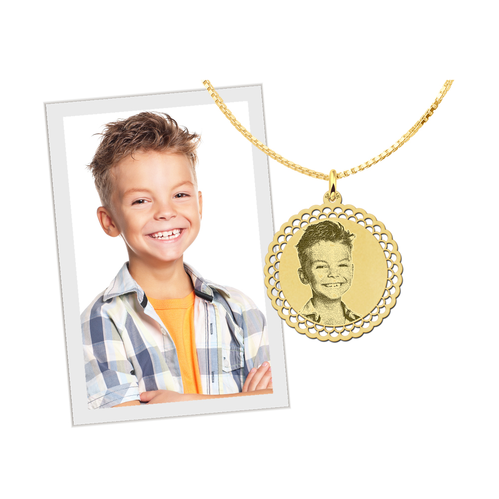 Photo pendant necklace round gold