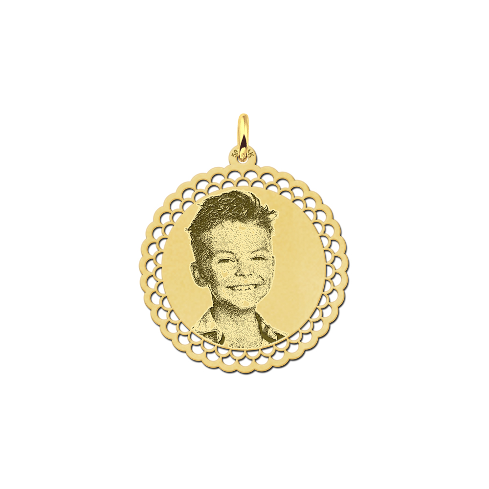 Photo pendant necklace round gold
