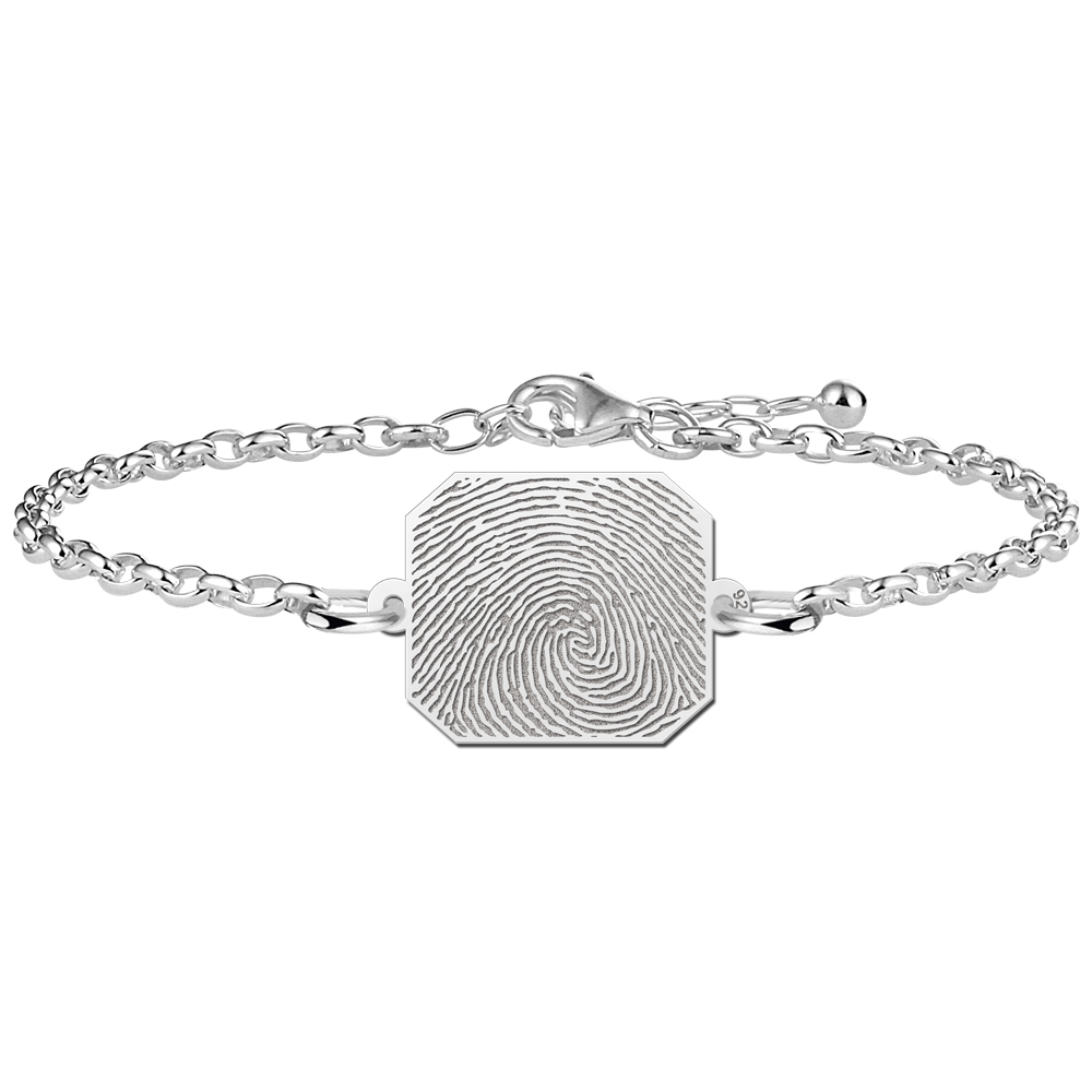 Sterling silver bracelet with rectangular fingerprint charm