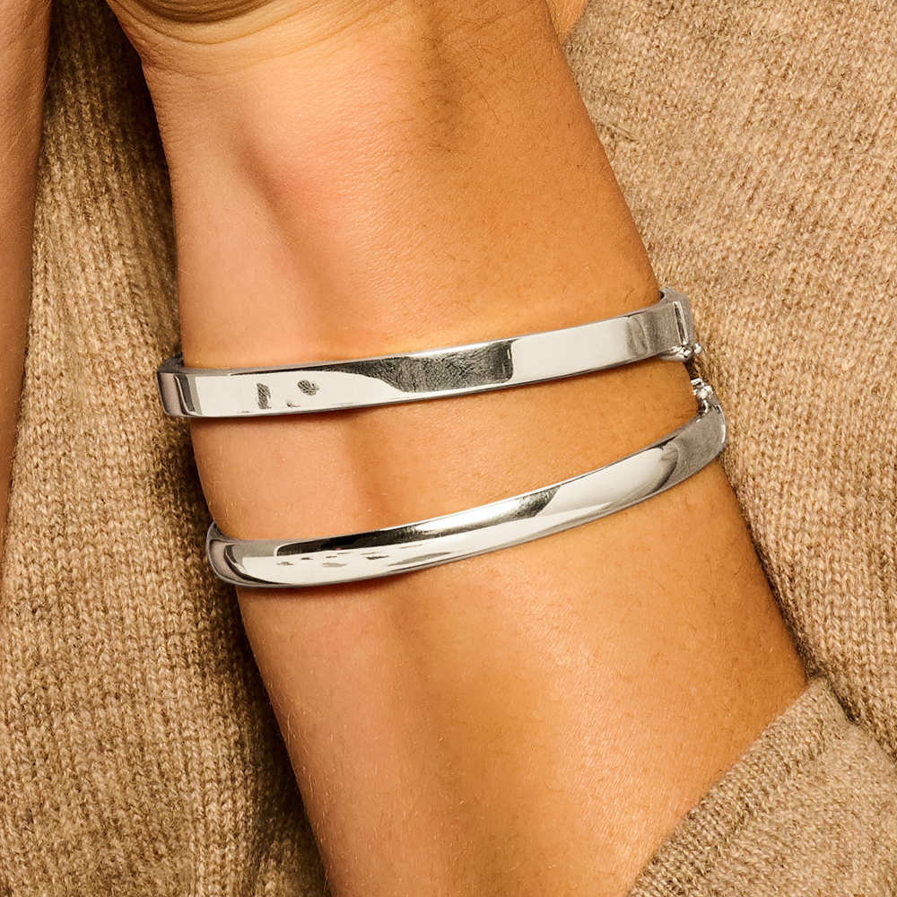 Silver bangle bracelet flat 6mm