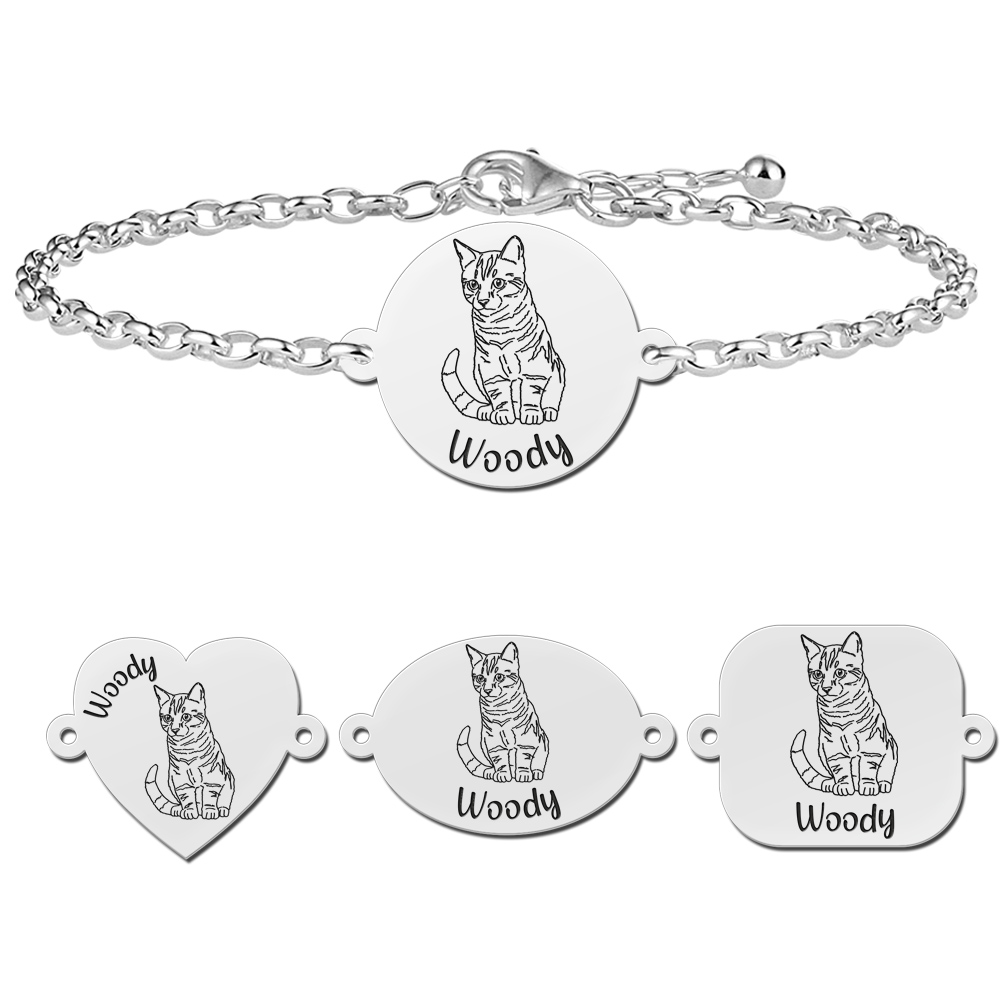 Silver bracelet with cat portrait European Shorthair