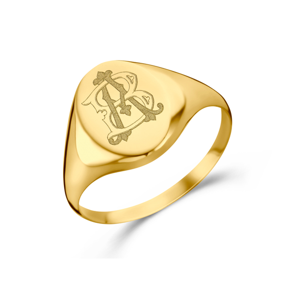 Gold oval signet ring with initials