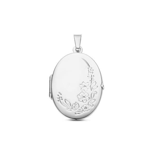 Silver medallion oval with flowers engraving