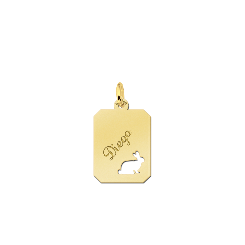 Gold engraved kids rectangle nametag rabbit