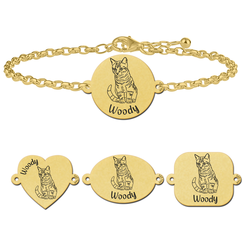 Gold bracelet with cat portrait European Shorthair