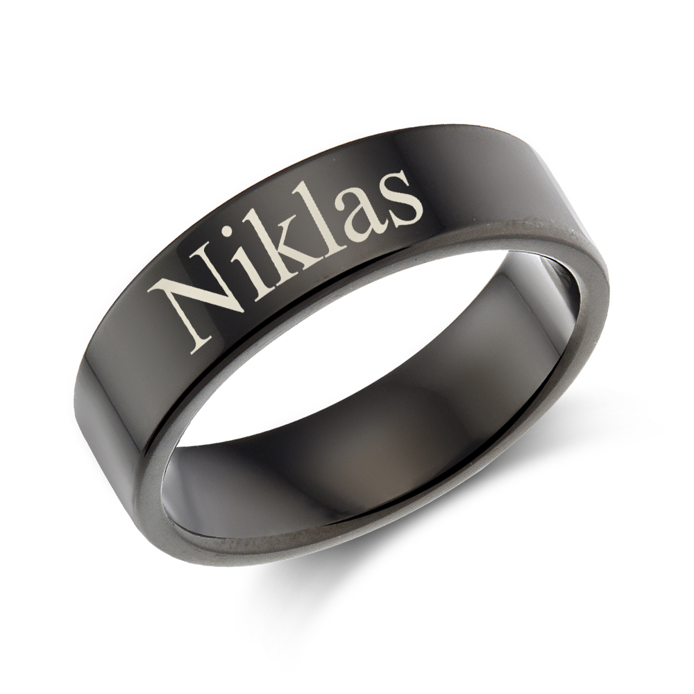 Engraved ring of black steel 6mm