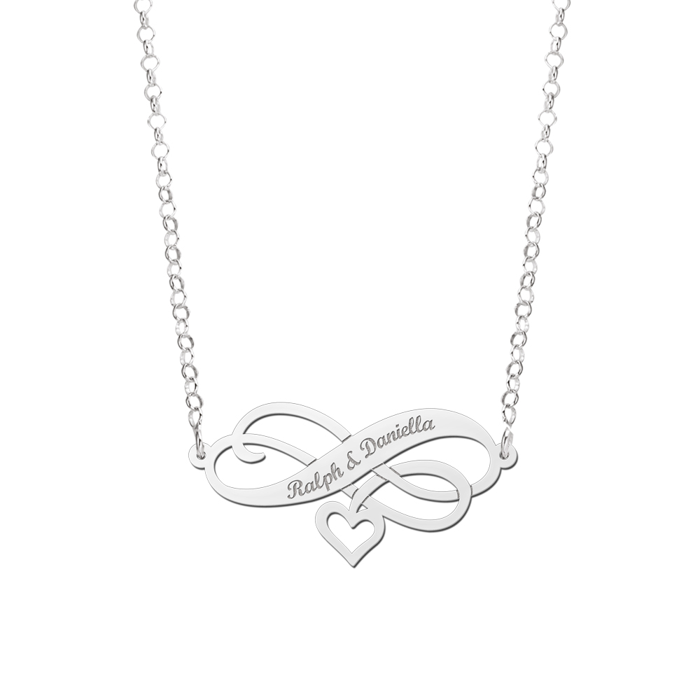 Silver Infinity necklace with heart and engraving