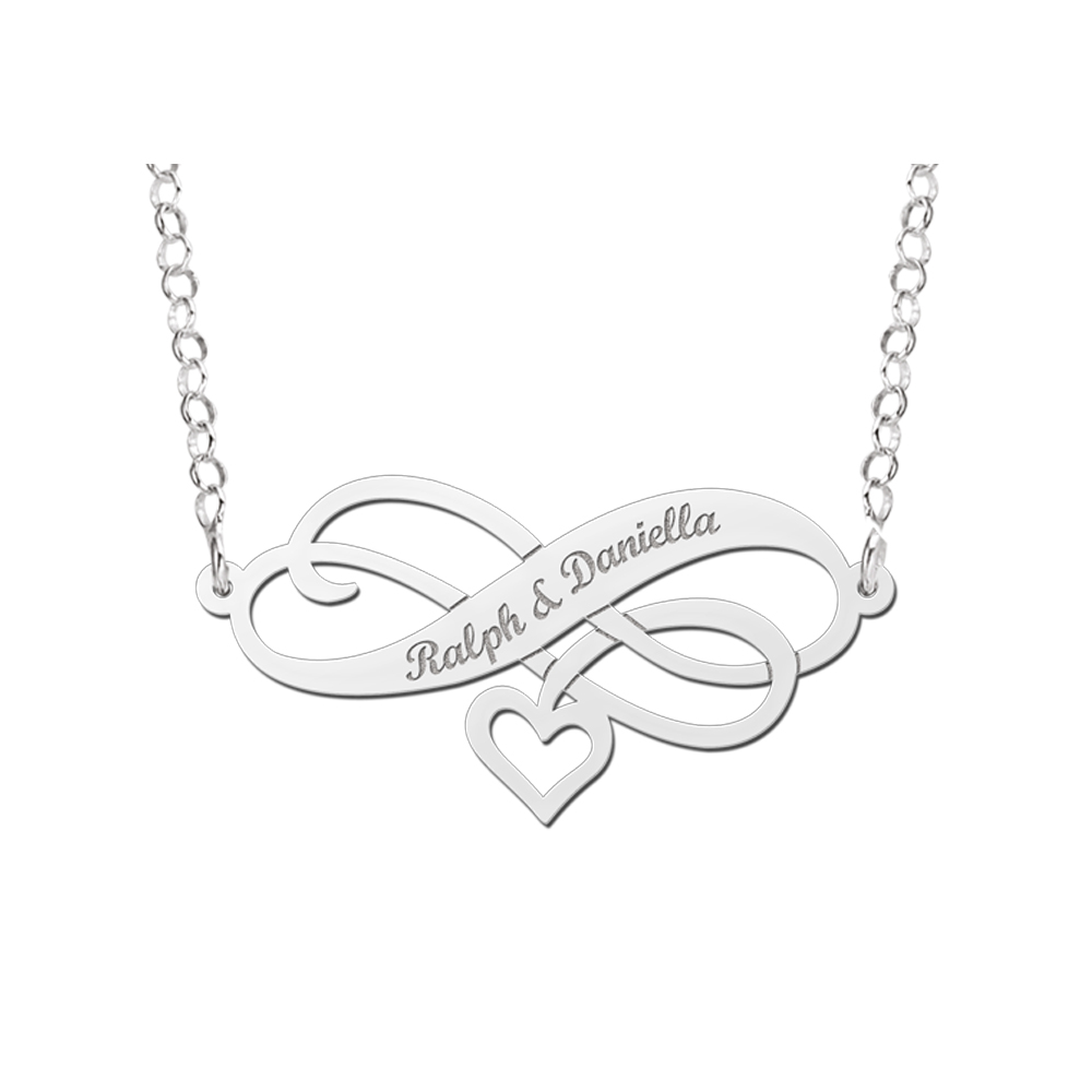 Silver Infinity necklace with heart and engraving