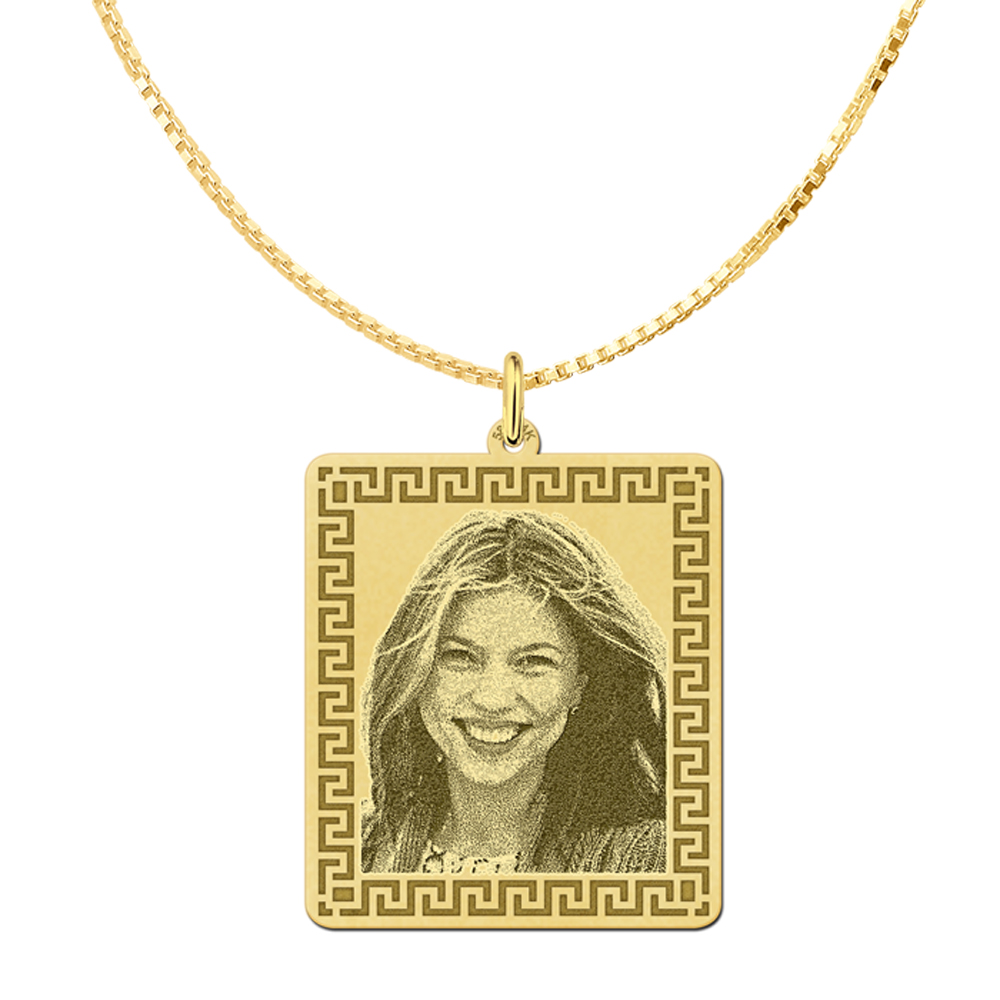 Photo engraved pendant dog tag with hook pattern gold