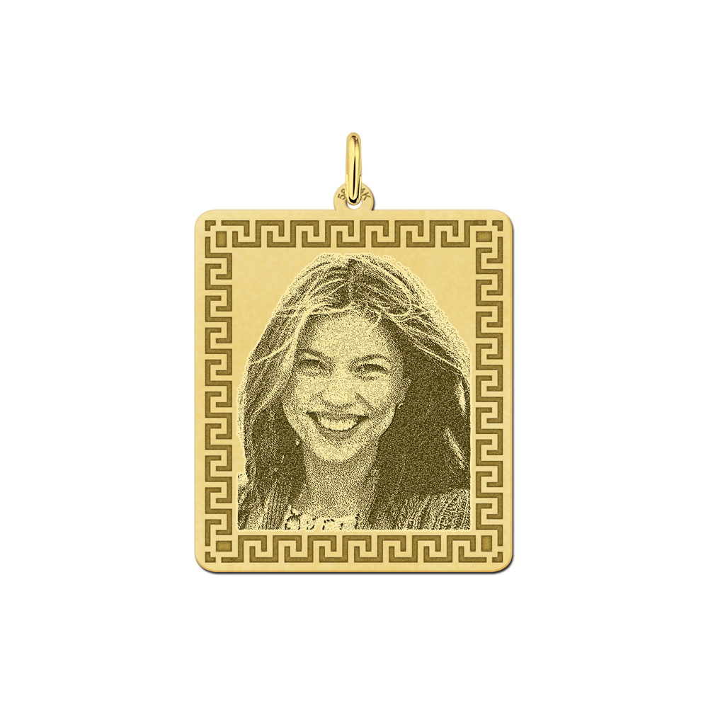 Photo engraved pendant dog tag with hook pattern gold