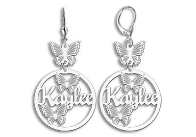 Silver earrings with name and butterflies