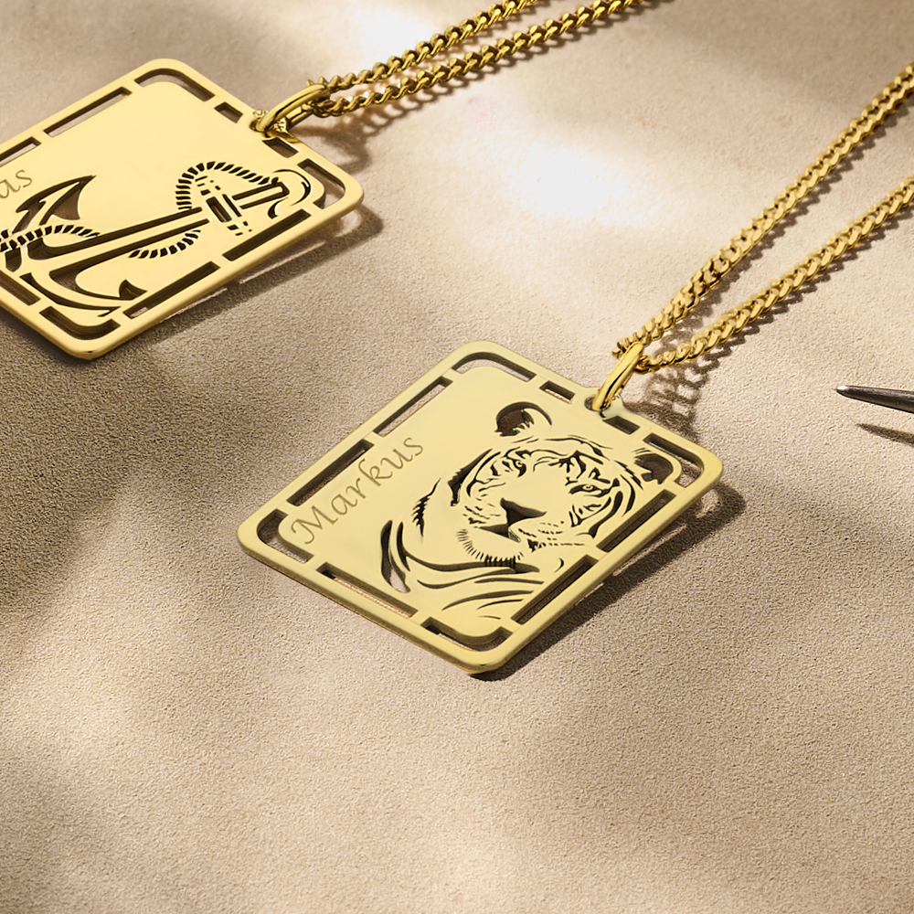 Golden Men's Pendant with Tiger