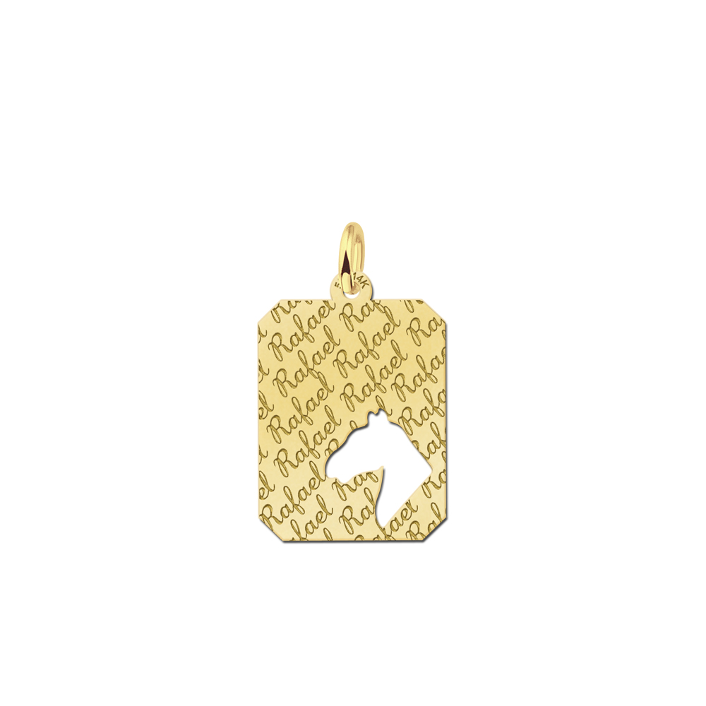 Gold Engraved Repeat Nametag Horseshead