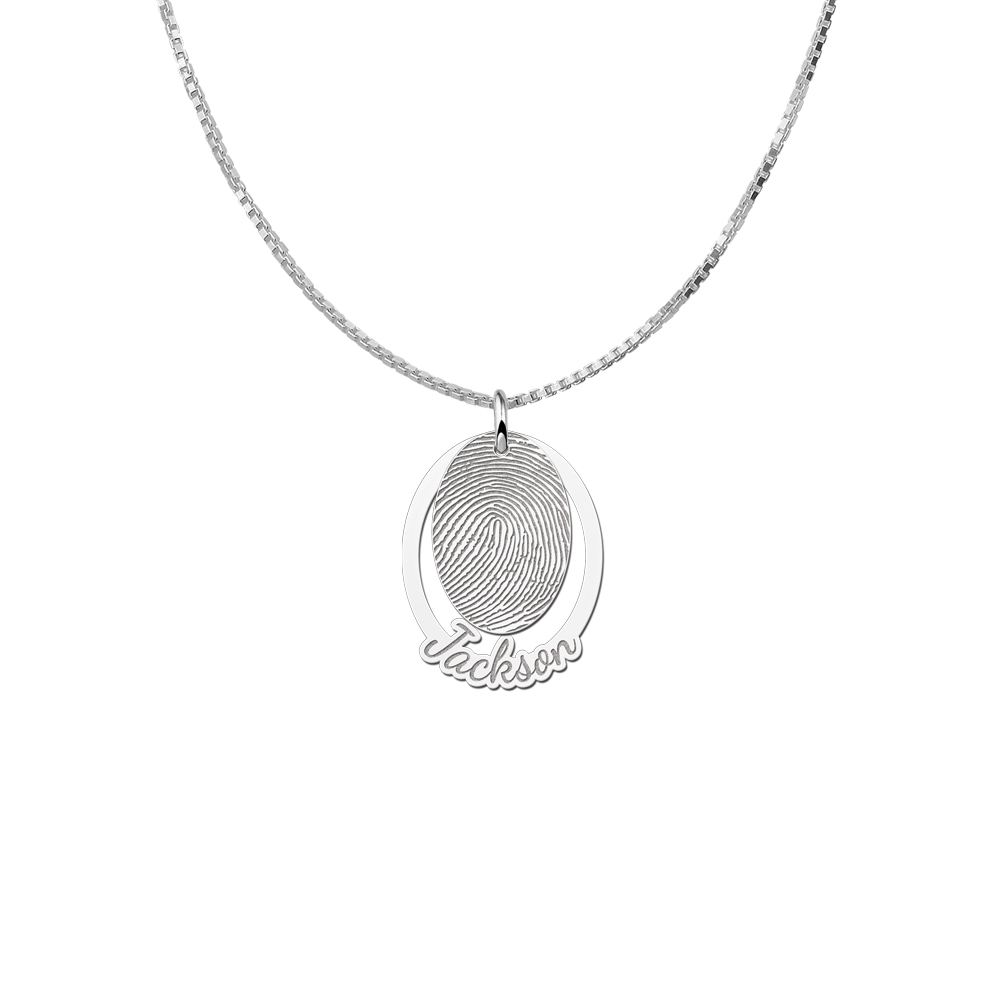 Silver two-piece fingerprint pendant oval